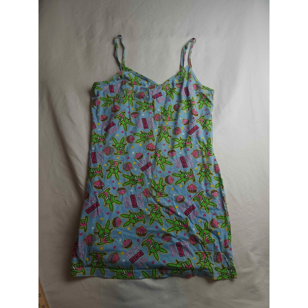 Its Happy Bunny Lets Focus On Me Blue Cotton Sleep Dress Nightgown Medium